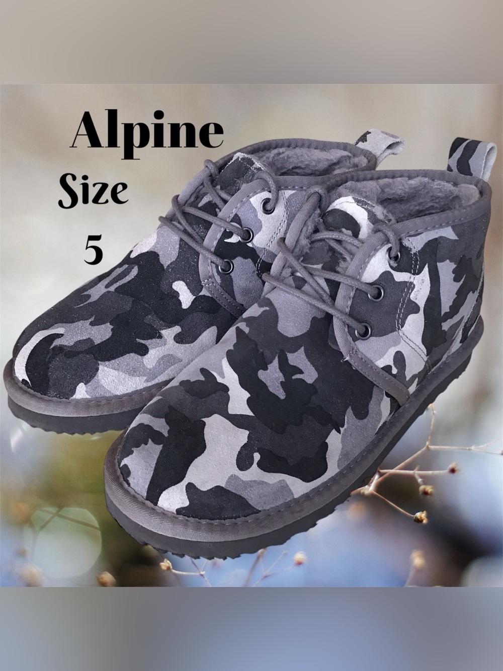 Alpine Camo Boots, NWOT